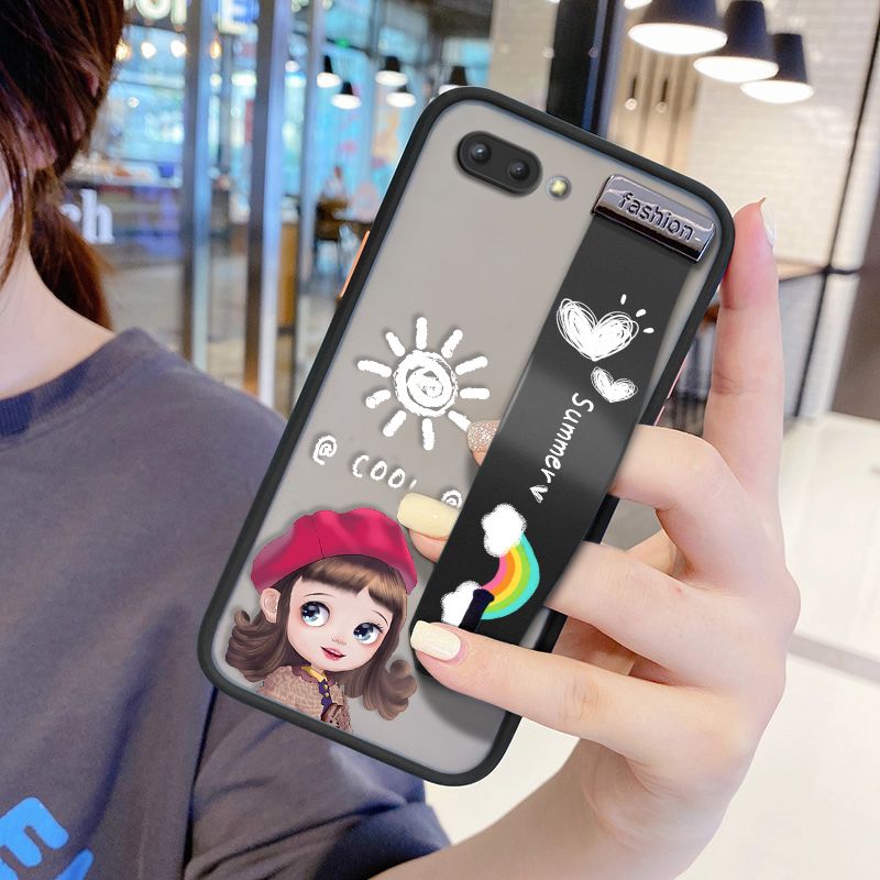 UCUC for Xiaomi Redmi 6A Wrist Strap Case Lovely Cartoon Red Hat Girl Wristband Printing Cover Shockproof Frosted Phone Case