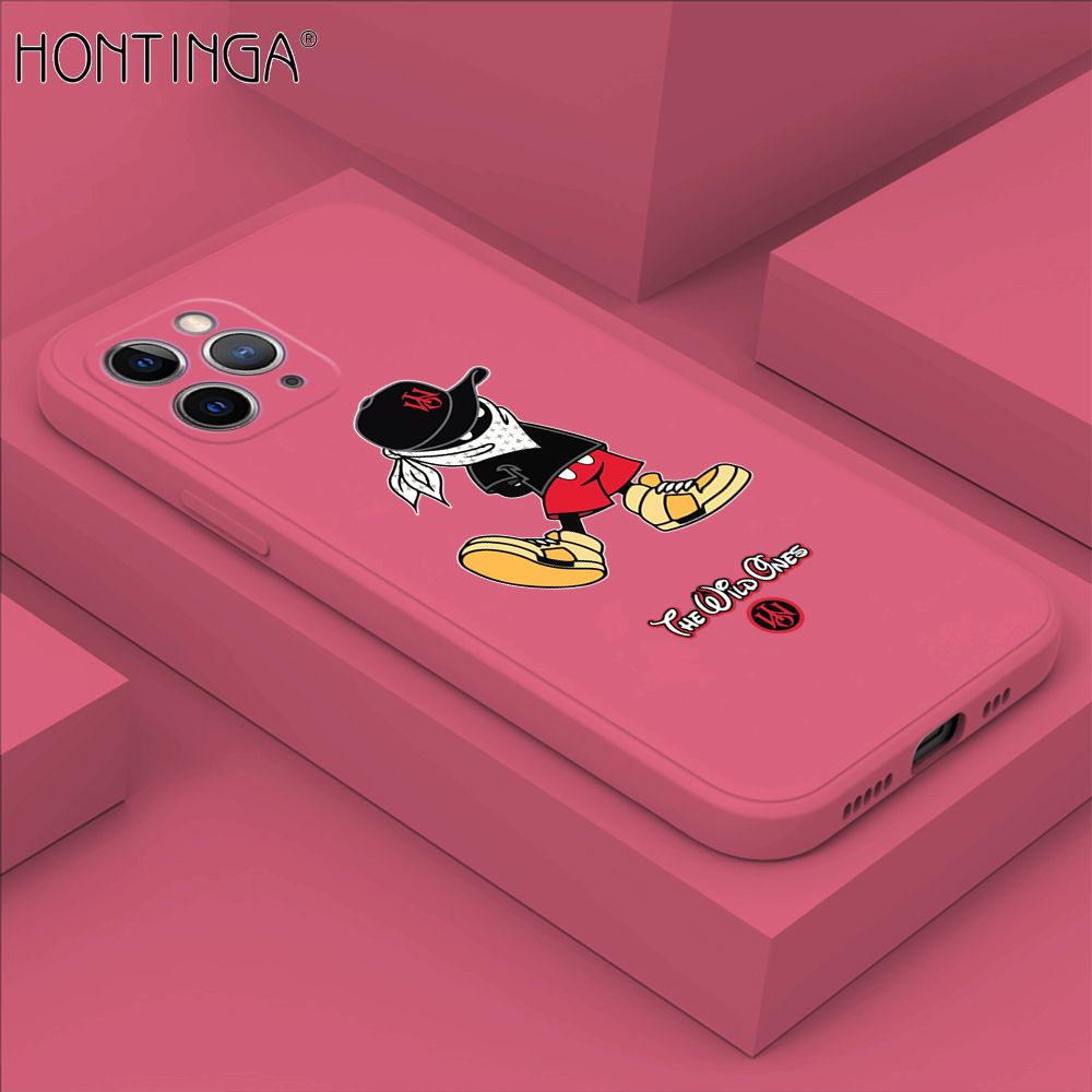 Hontinga for iPhone 11 Pro Max Case Cartoon Masked Mouse Phone Case Soft Square Edge Silicone Cases Full Lens Cover Shockproof Protection Cover