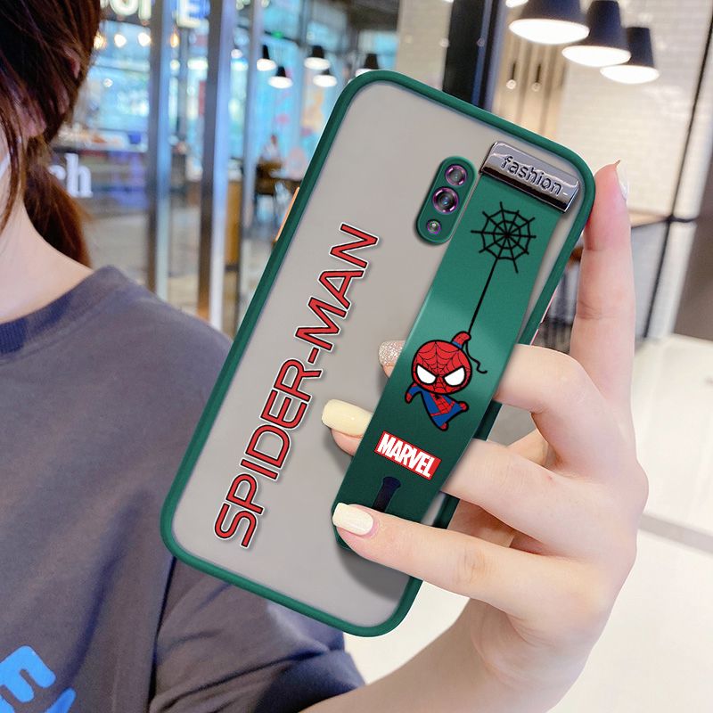 UCUC for OPPO Reno Wrist Strap Case Superhero Spider Superman Wristband Printing Cover Shockproof Frosted Phone Case
