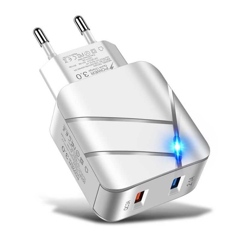 Charging Head Qc3.0+2.1A Fast USB Phone Charger With Indicator Light (Us Standard And European Standard)
