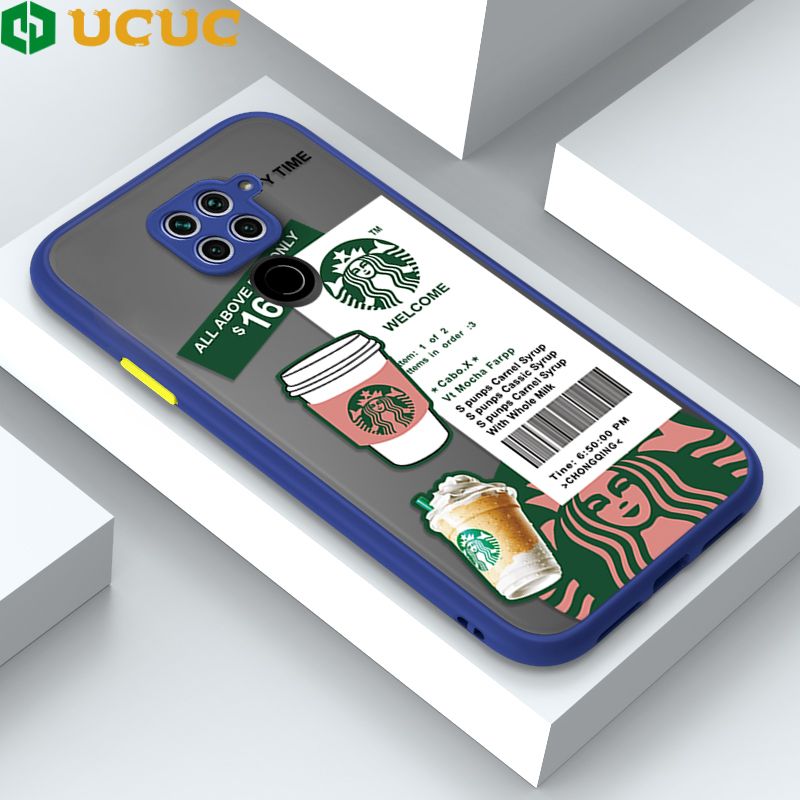 UCUC for Redmi Note 9 Back Cover Fashion Sticker Frosted Transparent Hard Phone Case Thin Shockproof Full Cover Camera Protect Case