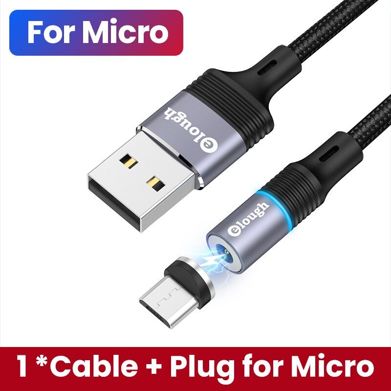 Elough 360 Degree Rotate Magnetic Micro USB Type-C Cable Plug 2.4A Fast Charging Magnet Charger For Phone Charger Wire Cord