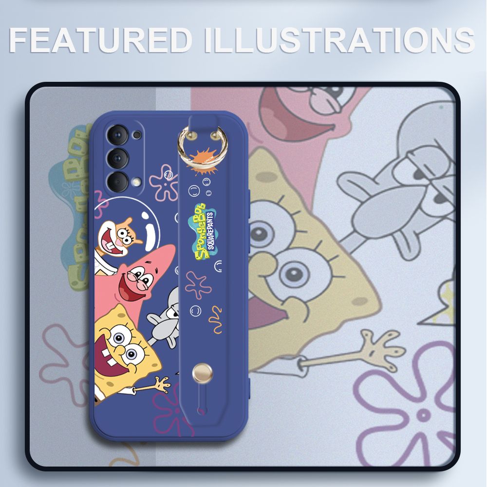 UCUC for OPPO Reno4 Wrist Strap Case Funny Cartoon Sea Creatures Cover Ultra Thin Anti Fall Liquid Silicone Phone Case