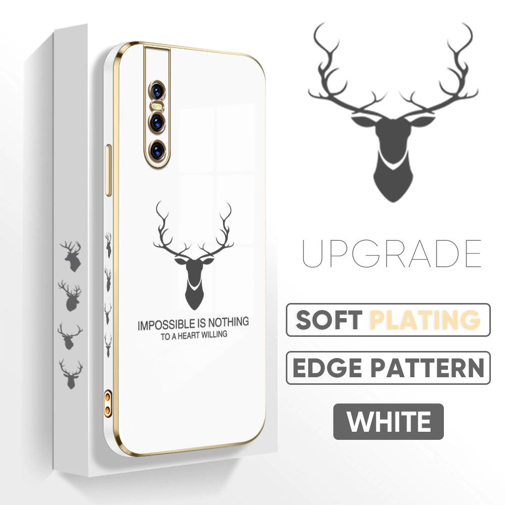 TA for Vivo V15 Pro Back Cover + Free Lanyard Simple Antlers Luxury 6D Plating Case Side Pattern Soft Silicone Square Phone Cases