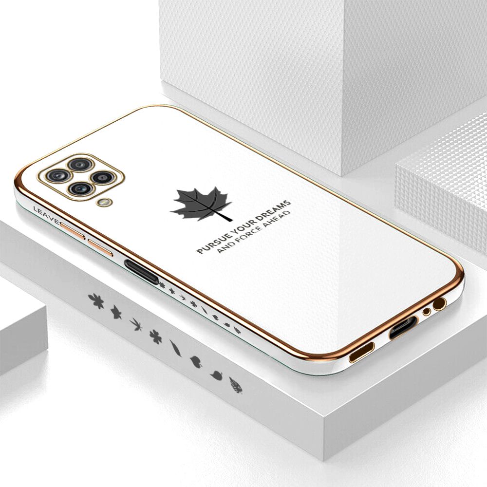 ZeroQiQi for Samsung Galaxy A12 A12 5G M12 Back Cover Maple Leaf Luxury 6D Plating Case Side Pattern Soft Silicone Square Phone Cases + Free Lanyard