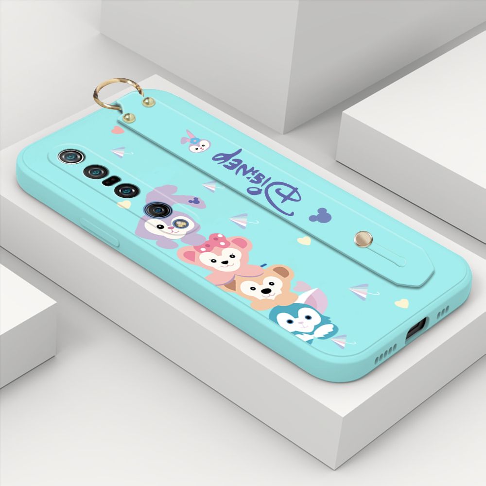 ZeroQiQi for Xiaomi Mi 10 Pro Wrist Strap Case INS Cute Style Creative Cartoon Rabbit and Fox Cover Thin Square Edge Liquid Silicone Phone Case