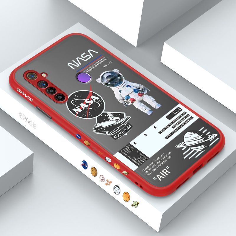 ZeroQiQi for Realme 5S Case Creative Cartoon Astronaut Side Printed Pattern Design Phone Cover Frosted Transparent Ultra Thin Protective Phone Case