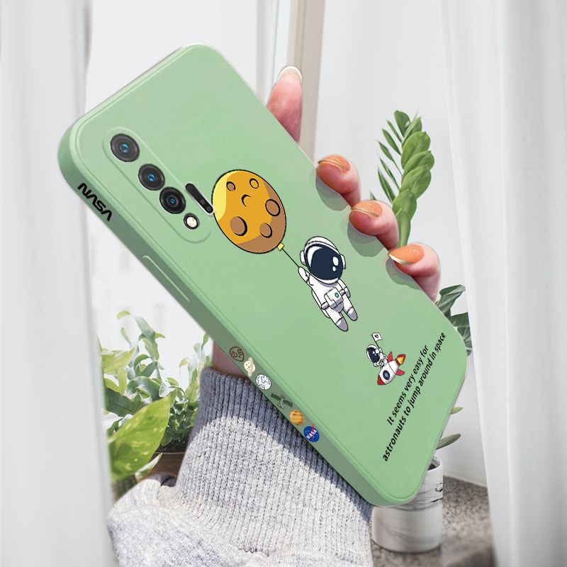 AMORVOR for Huawei Nova 6 Back Cover Cartoon Astronautn Side design Soft Case Liquid Silicone Phone Cases