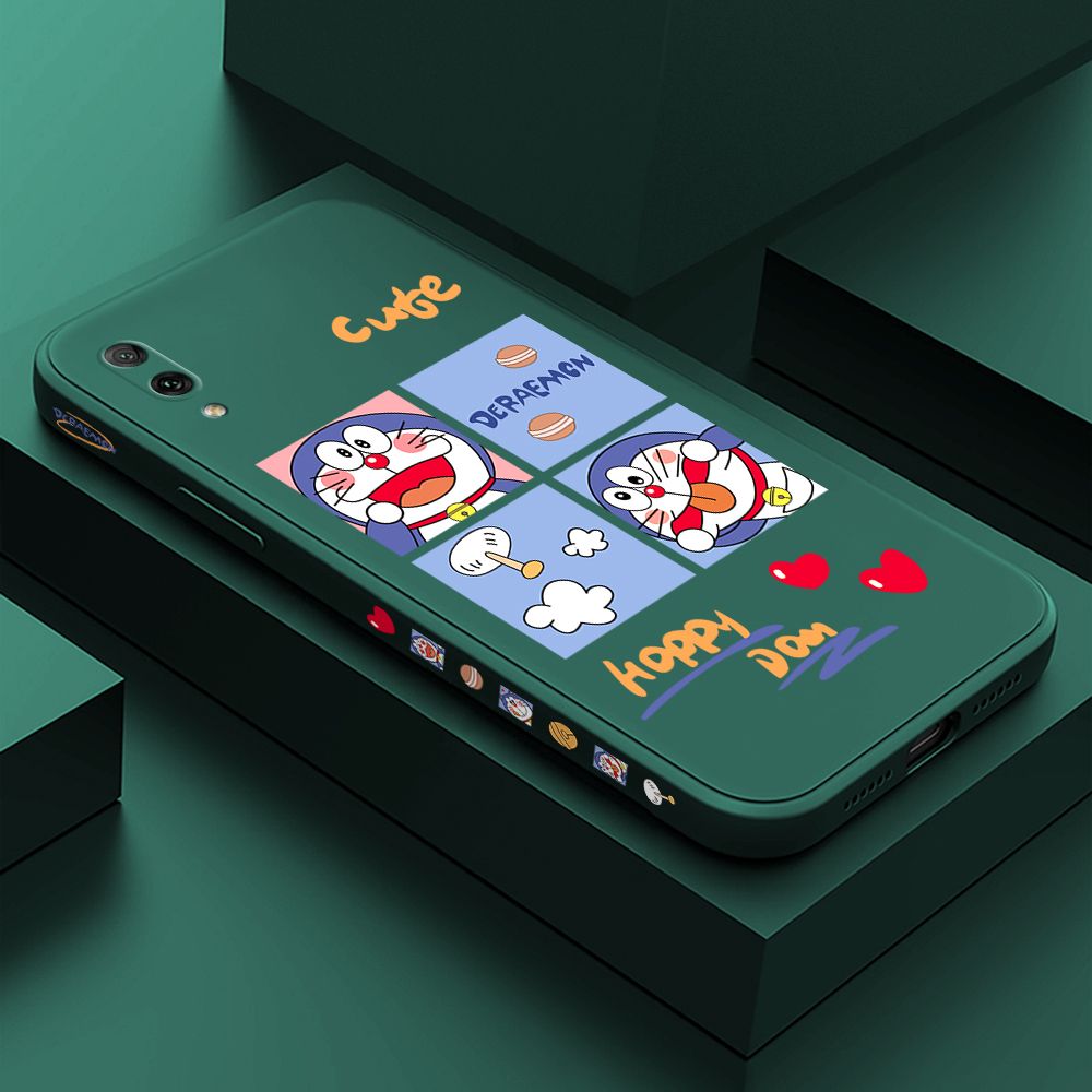 Hontinga for Huawei Y7 Pro 2019 Case Side Design Cartoon Cute Cat Back Cover Soft Square Edge Pattern Liquid Silicone Trend Phone Cases