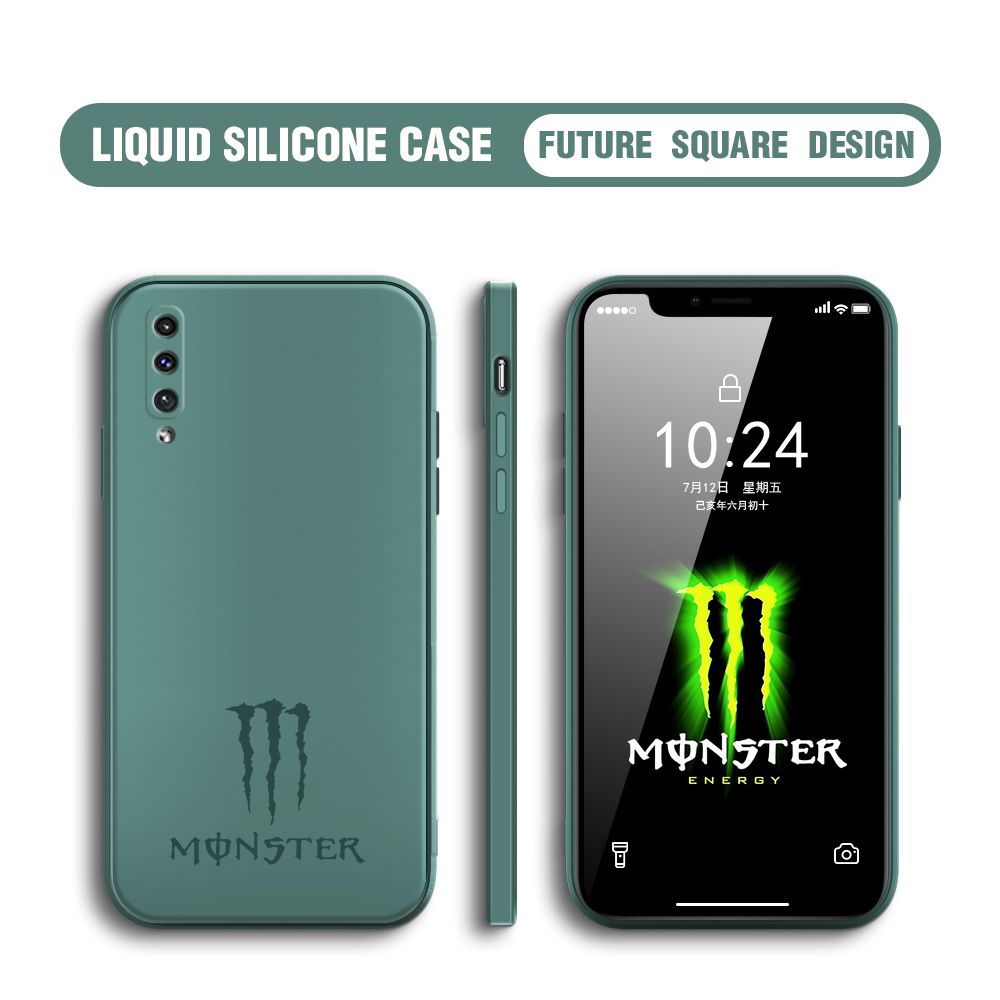 Hontinga for Samsung Galaxy A50 Case Fashion Monster Energy Silicone Square Edge Phone Cases Full Cover Camera Shockproof Protection Rubber Case