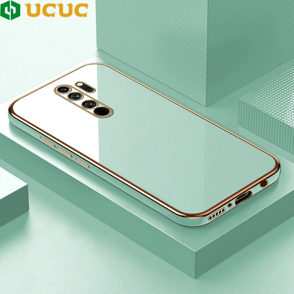 UCUC for Redmi Note 8 Pro Back Cover + Free Lanyard Colour Luxury 6D Plating Case Side Pattern Soft Silicone Square Phone Cases