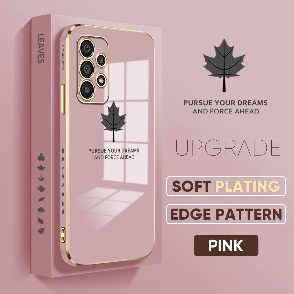 Jizetin (Free Lanyard) Samsung Galaxy A33 5G Back Cover Maple Leaf Luxury 6D Plating Case Side Pattern Soft Silicone Square Phone Cases