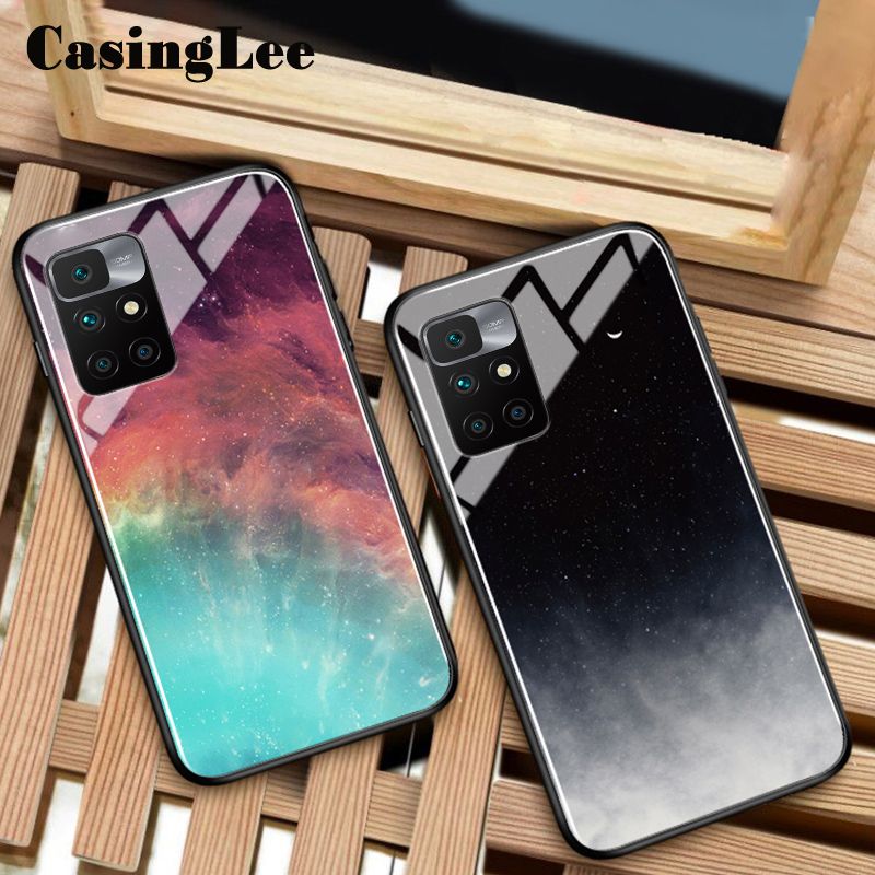 CasingLee For Redmi Note 11S case Tempered Glass Protector Phone Cases Starry Sky Couple Phone Back cover for Redmi Note 11S Mirror Glass For girls and Boys