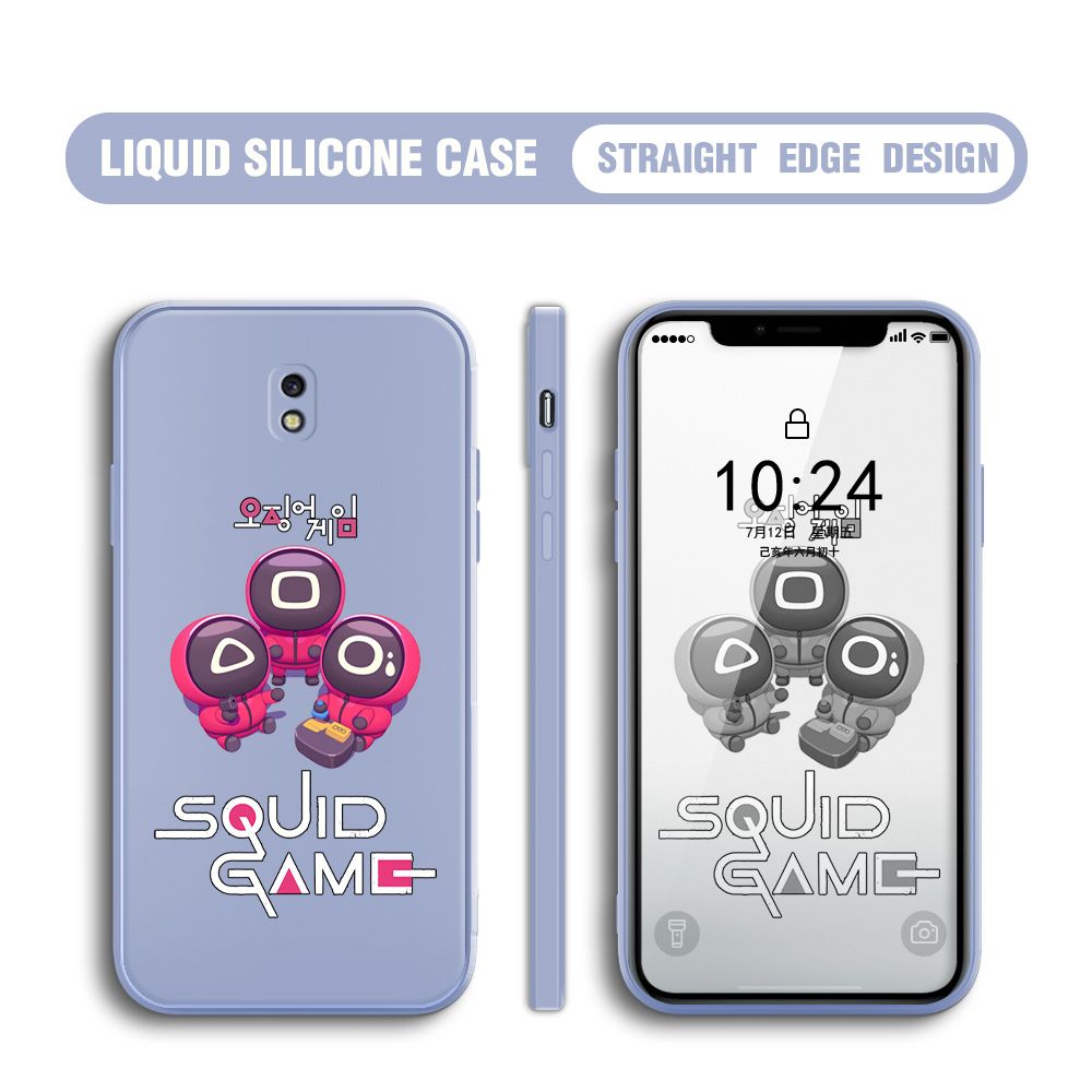 Jizetin for Samsung Galaxy J7 Pro Case Cute Cartoon Cute Squid Character Phone Cover Square Liquid Silicone Shockproof Phone Protective Case