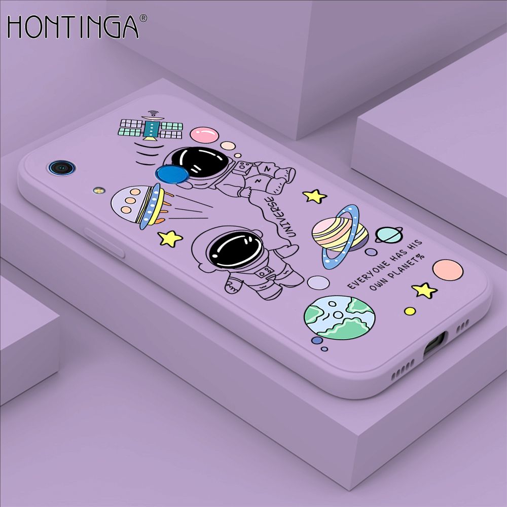 Hontinga for Huawei Y6S Case Fashion Earth Planet Astronaut Phone Case Soft Square Edge Silicone Cases Full Lens Cover Shockproof Protection Cover