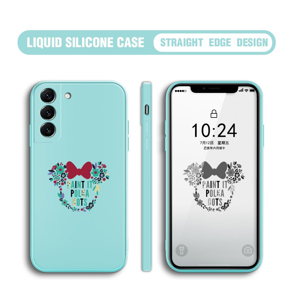 BILI for Samsung S22 Plus 5G Back Cover Flowers Minnie Multicolor Liquid Silicone Phone Case Soft Square Lens Protection Phone Cases