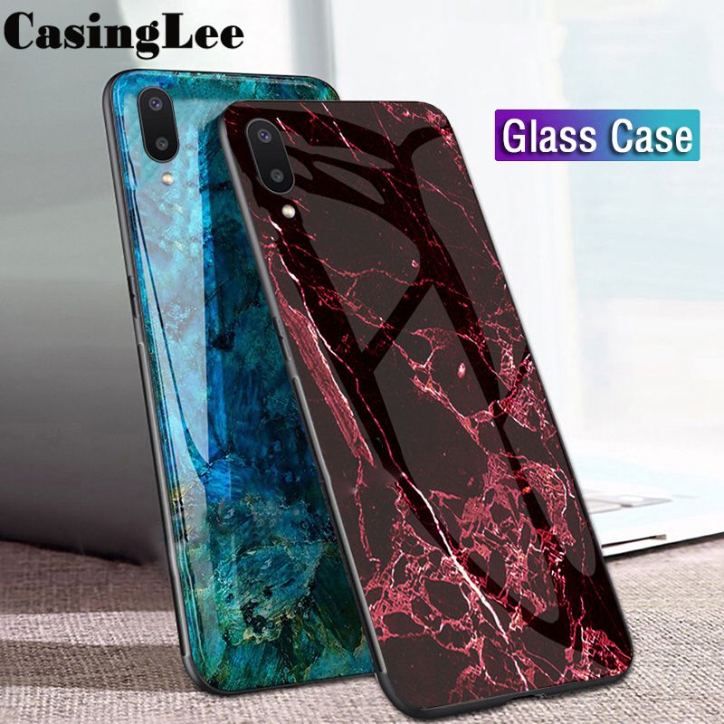 Casinglee For Samsung Galaxy A02 Case Fashion Marble Tempered Glass Protector Soft Silicone Phone Back cover for Samsung A02 case cover