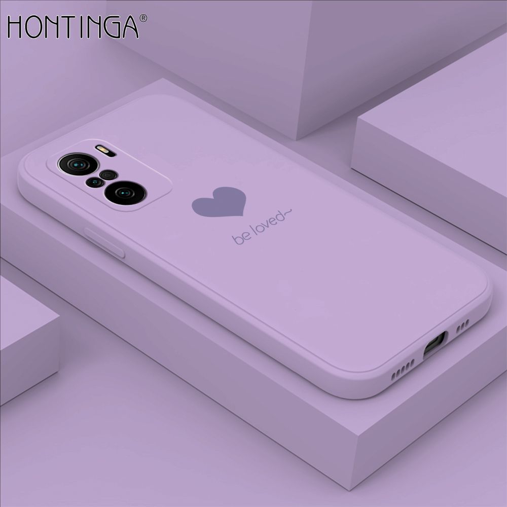 Hontinga for Redmi K40 / K40 Pro Case Simple Lover Heart Pattern Back Cover Soft Square Edge Liquid Silicone Phone Cases