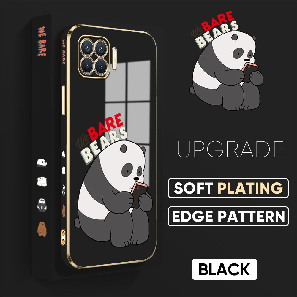 TA for OPPO F17 Pro / A93 2020 / Reno4 F Back Cover + Free Lanyard Panda Reading Luxury 6D Plating Case Side Pattern Soft Silicone Square Phone Cases