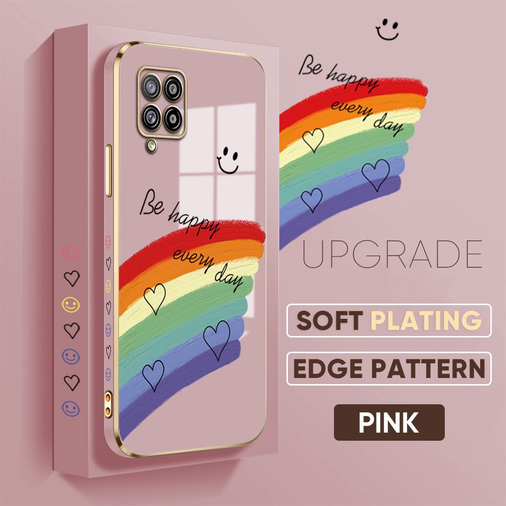 TA for Samsung Galaxy A42 5G Back Cover + Free Lanyard Rainbow Doodle Luxury 6D Plating Case Side Pattern Soft Silicone Square Phone Cases