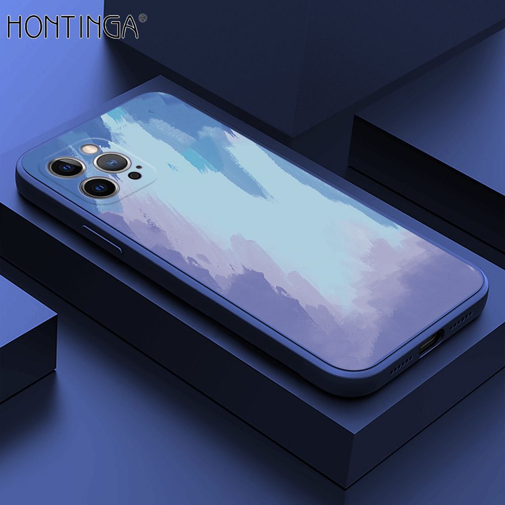 Hontinga for iPhone 12 Pro Max Case Watercolor Gradient Liquid Soft Square Silicone Phone Case Shockproof Protection Rubber Cover
