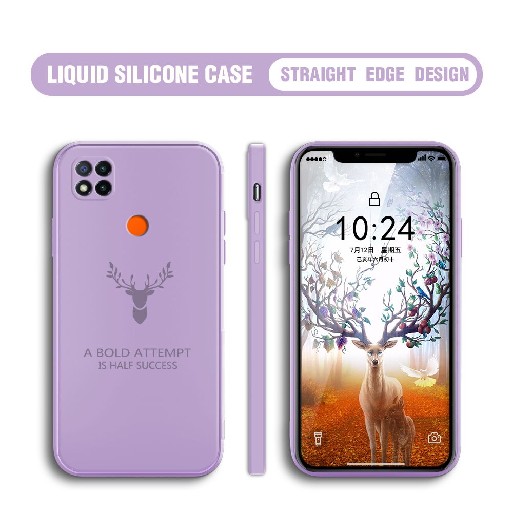 BILI for Redmi 9C Back Cover Simple Antlers Ultra Thin Soft Luxury Square Multicolor Liquid Silicone Phone Case