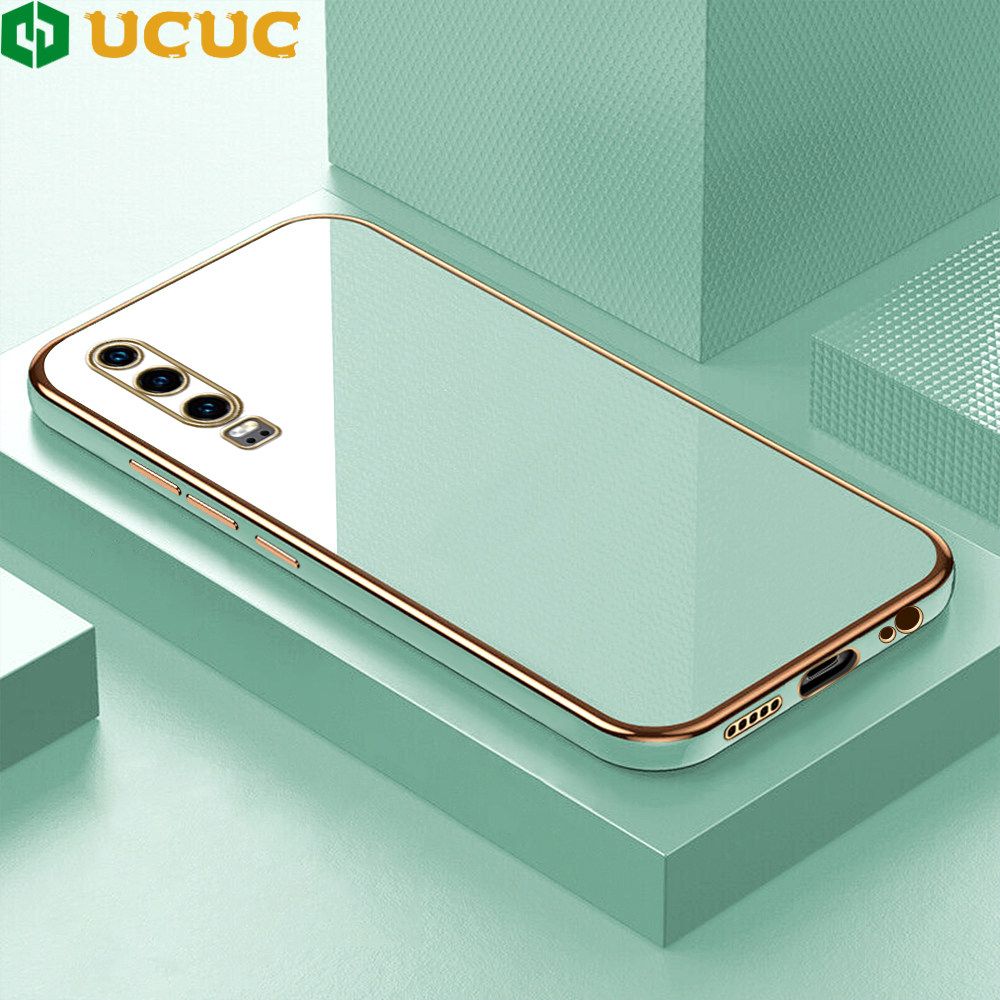 UCUC for Huawei P30 Back Cover + Free Lanyard Colour Luxury 6D Plating Case Side Pattern Soft Silicone Square Phone Cases