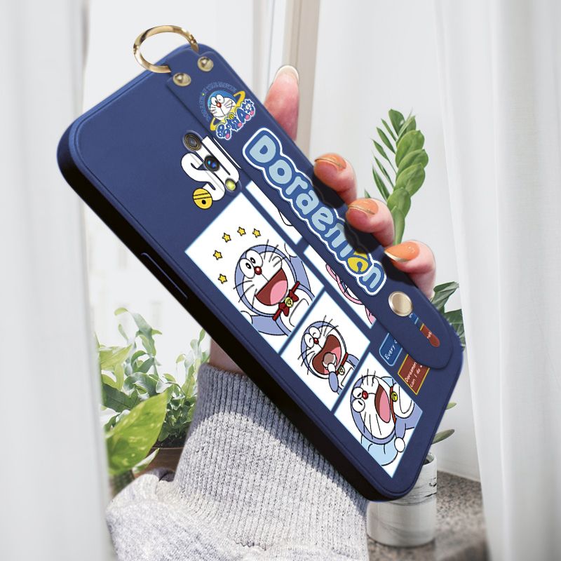 Jizetin for OPPO K3 Wrist Strap Case Creative Cartoon Doraemon's Daily Life Cover Ultra Thin Anti Fall Liquid Silicone Phone Case