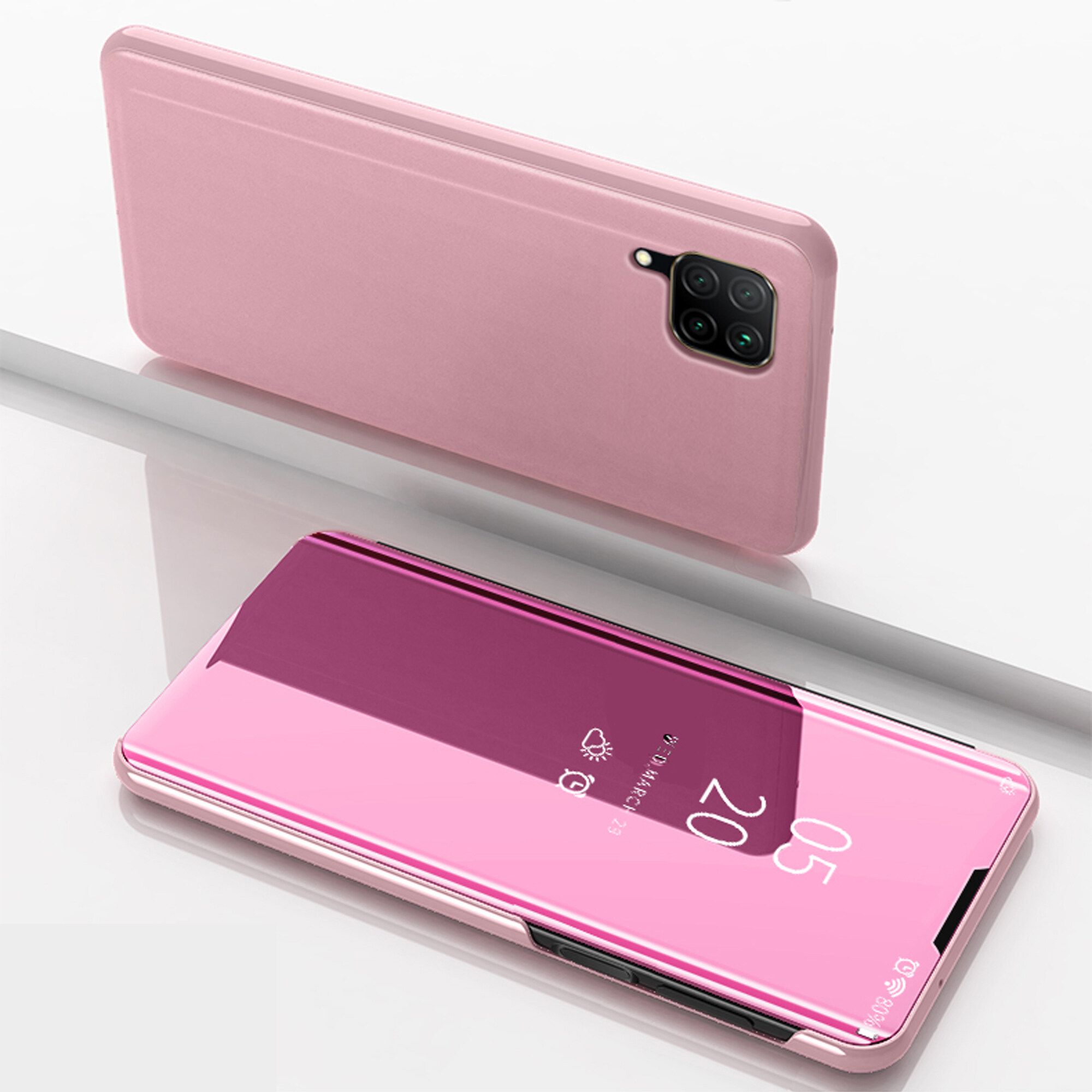 For Huawei Nova 6 SE Mirror Plating Hard PC -PU Leather Translucent Standing View Case Cover