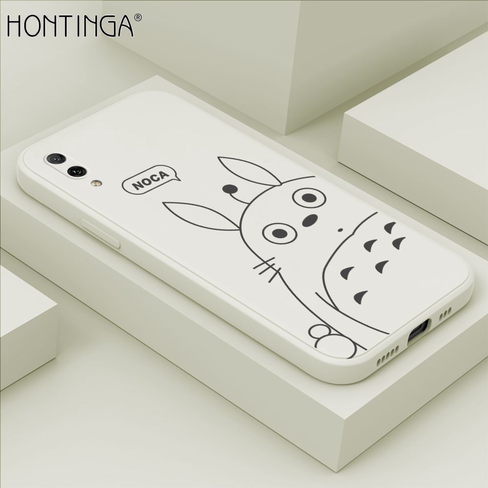 Hontinga for Huawei Y7 Pro 2019 Case Cartoon Cute Totoro Pattern Back Cover Soft Square Edge Liquid Silicone Phone Cases