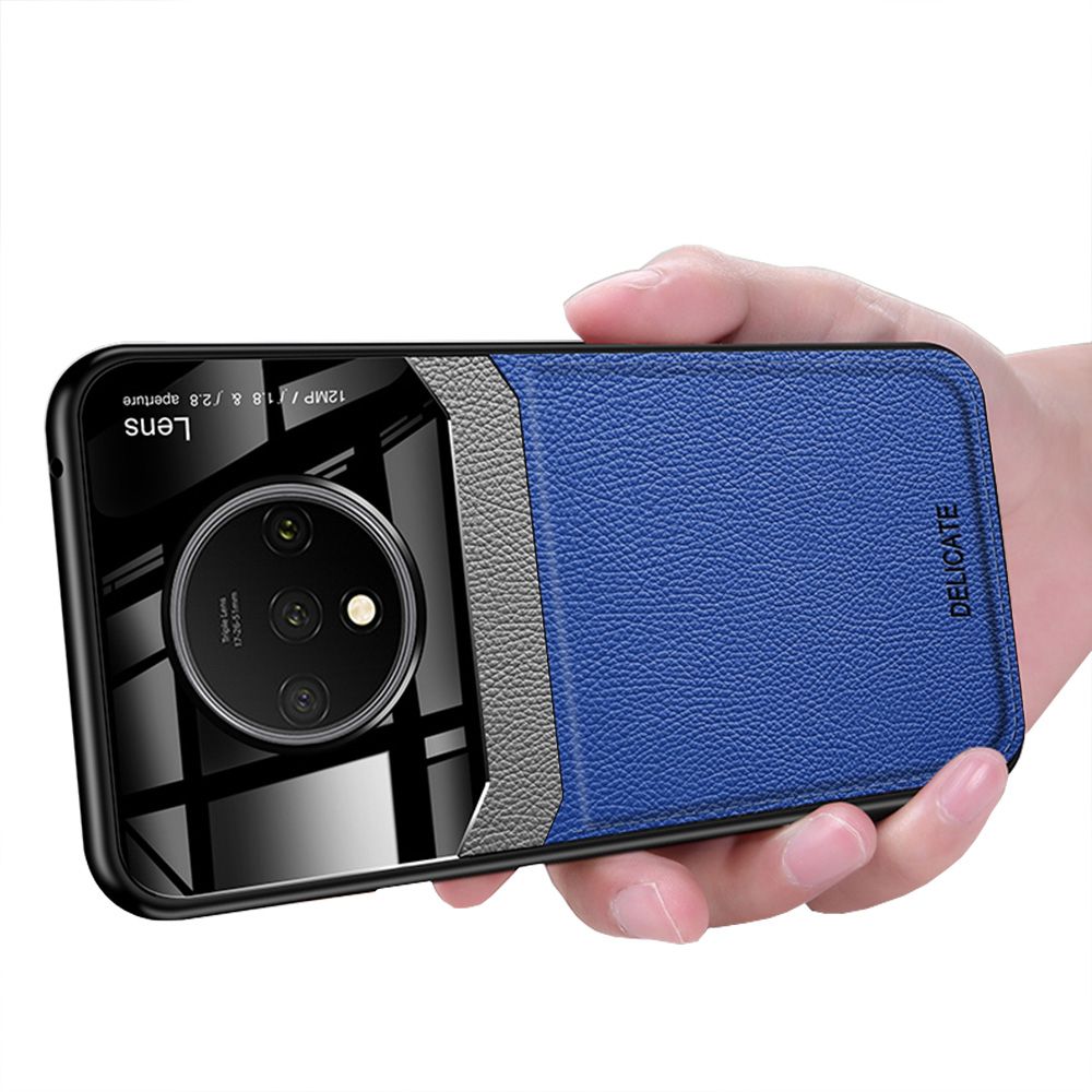 Case For OnePlus 7T Leather Mirror Tempered Glass Shockproof Phone Back Cover