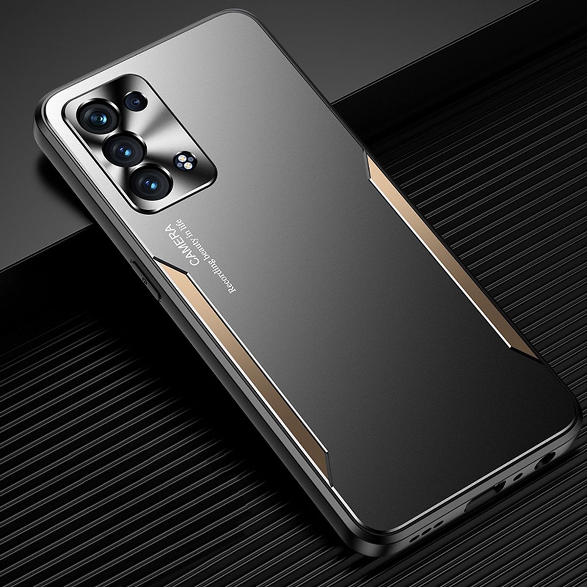 For OPPO Reno6 Pro+ 5G/Reno6 Pro Plus 5G Electroplated Metal Back Panel Soft TPU Bumper Double Shockproof Protective Cover Compatible case