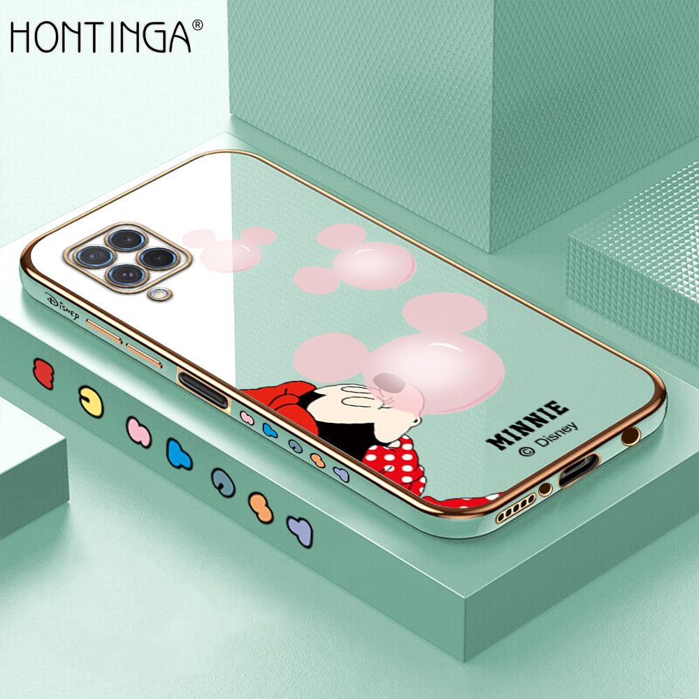 Hontinga for Samsung M62 F62 Back Cover + Free Lanyard Luxury 6D Plating Cartoon Bubble Mouse Side Pattern Case Soft Silicone Square Mobile Cover
