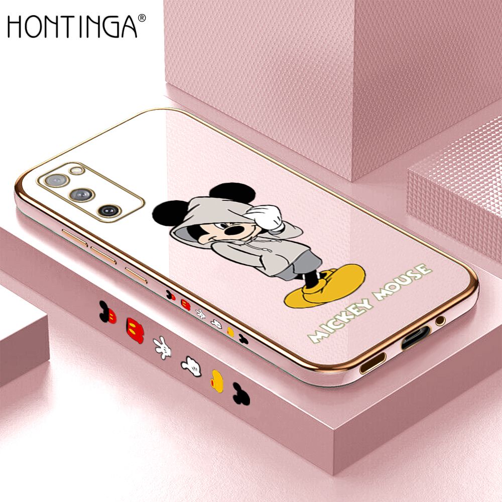 Hontinga for Samsung Galaxy S20 FE 4G / 5G Back Cover + Free Lanyard Luxury 6D Plating Handsome Cartoon Mouse Side Pattern Case Soft Silicone Square Mobile Cover