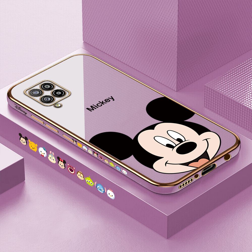 Luxury 6D Plating Case for Samsung A42 5G Cartoon Big Head Mouse Side Pattern Back Cover Soft Silicone Square Phone Cases + Free Lanyard