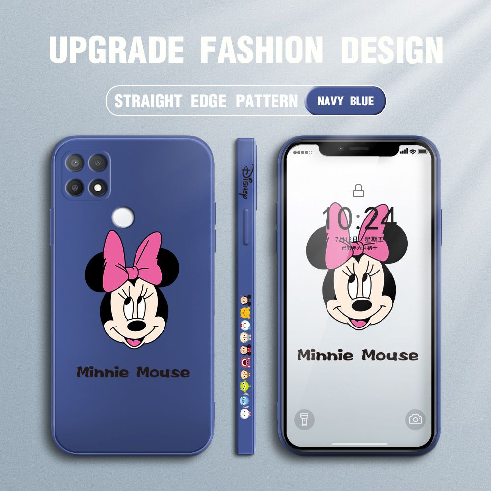 Jizetin for OPPO A15S / A15 Case Minnie Mickey Mouse Design Side Design Phone Case Square Edge Pattern Liquid Silicone Cases Full Cover Camera Shockproof Protective Case
