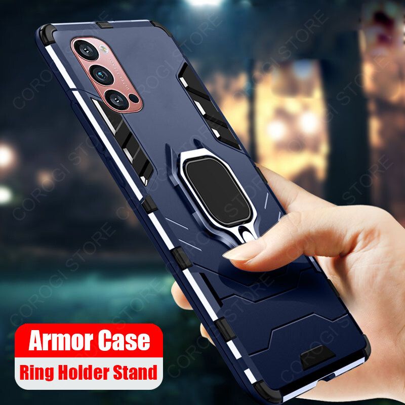 For OPPO Reno5 / OPPO Reno 5 Cover Military Grade Shockproof Armor Phone Case Metal Ring Stand Holder Magnetic Car Mount Hard Protective Back Cover