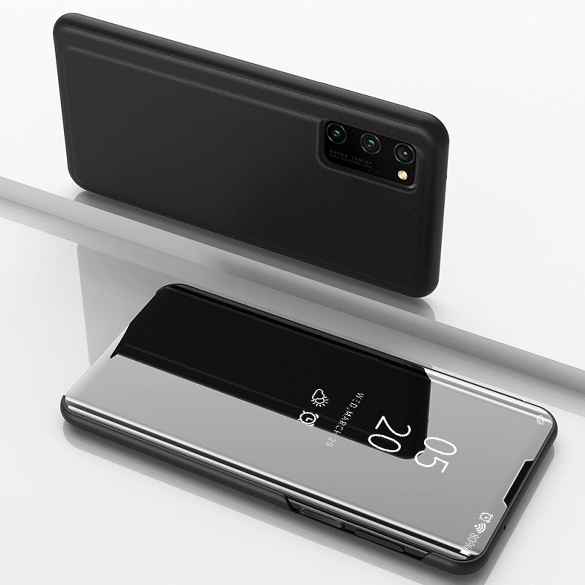 For Huawei Honor V30/V30 Pro Mirror Plating Hard PC -PU Leather Translucent Standing View Case Cover