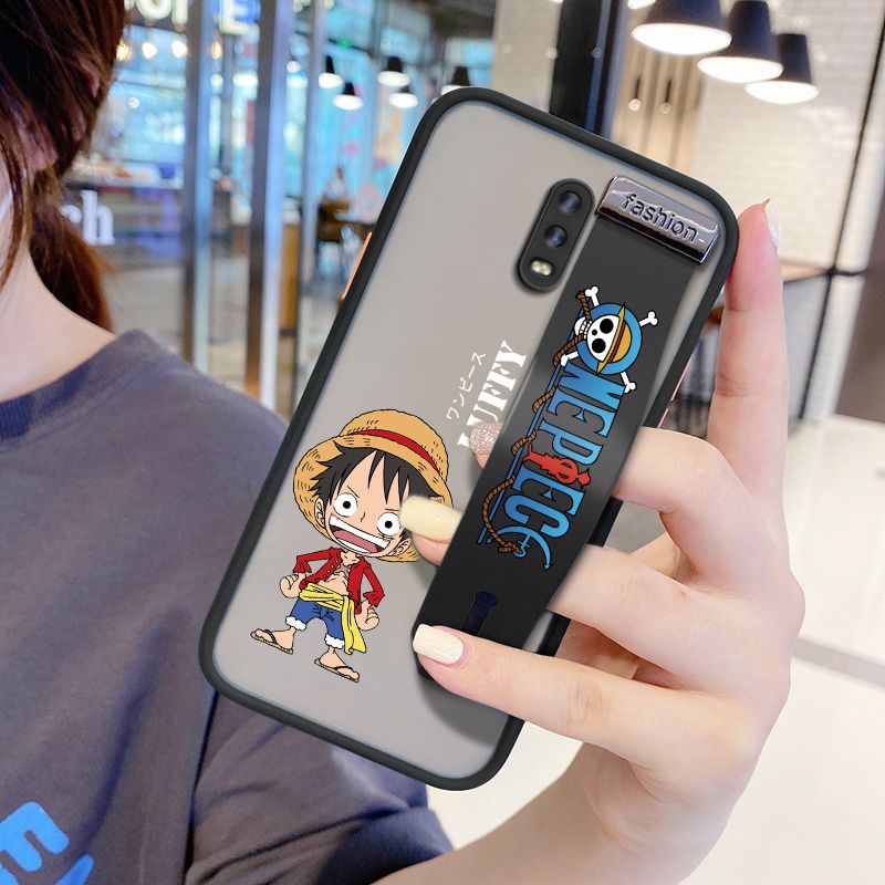 UCUC for OPPO R17 Wrist Strap Case Anime One Piece Luffy Wristband Printing Cover Shockproof Frosted Phone Case