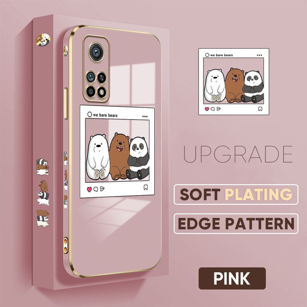 TA for Xiaomi Mi 10T / 10T Pro Back Cover + Free Lanyard Bears Group Photo Luxury 6D Plating Case Side Pattern Soft Silicone Square Phone Cases