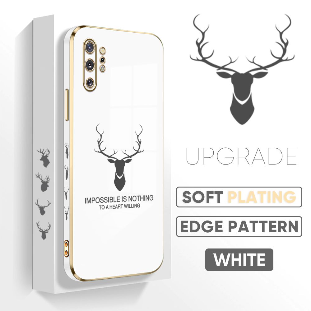 Jizetin (Free Lanyard) Samsung Note 10 Plus 5G Back Cover Antlers Luxury 6D Plating Case Side Pattern Soft Silicone Square Phone Cases