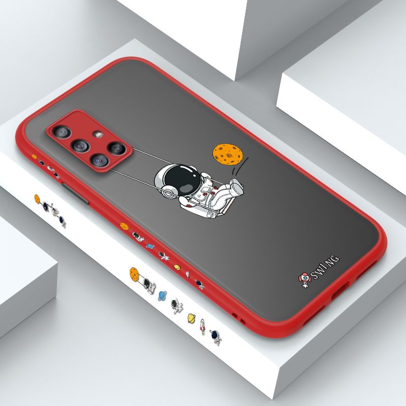 ZeroQiQi for Samsung A71 Case Astronaut Swinging Side Printing Cover Frosted Ultra Thin Protective Anti Fall Phone Case