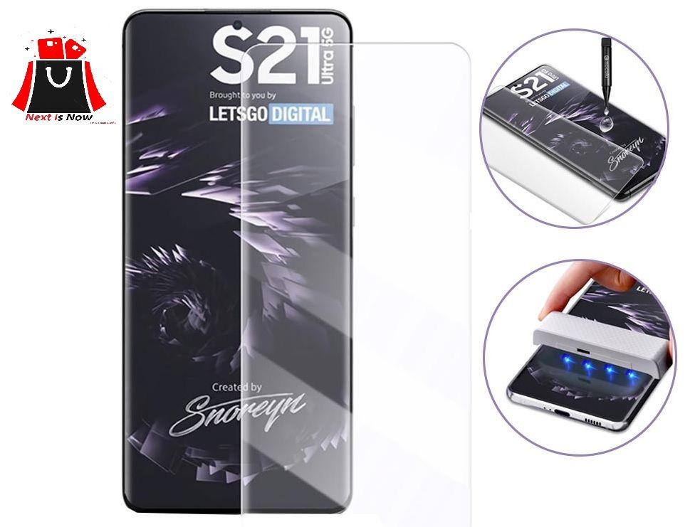 Samsung Galaxy S21 Ultra UV Glue Adhesive Curved Edge to Edge Full Coverage Tempered Glass Protective Screen Guard-Transparen