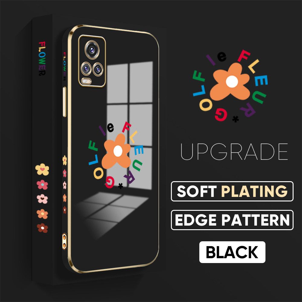 TA for Vivo V20 Pro Back Cover Little Orange Blossom Luxury 6D Plating Case Side Pattern Soft Silicone Square Phone Case