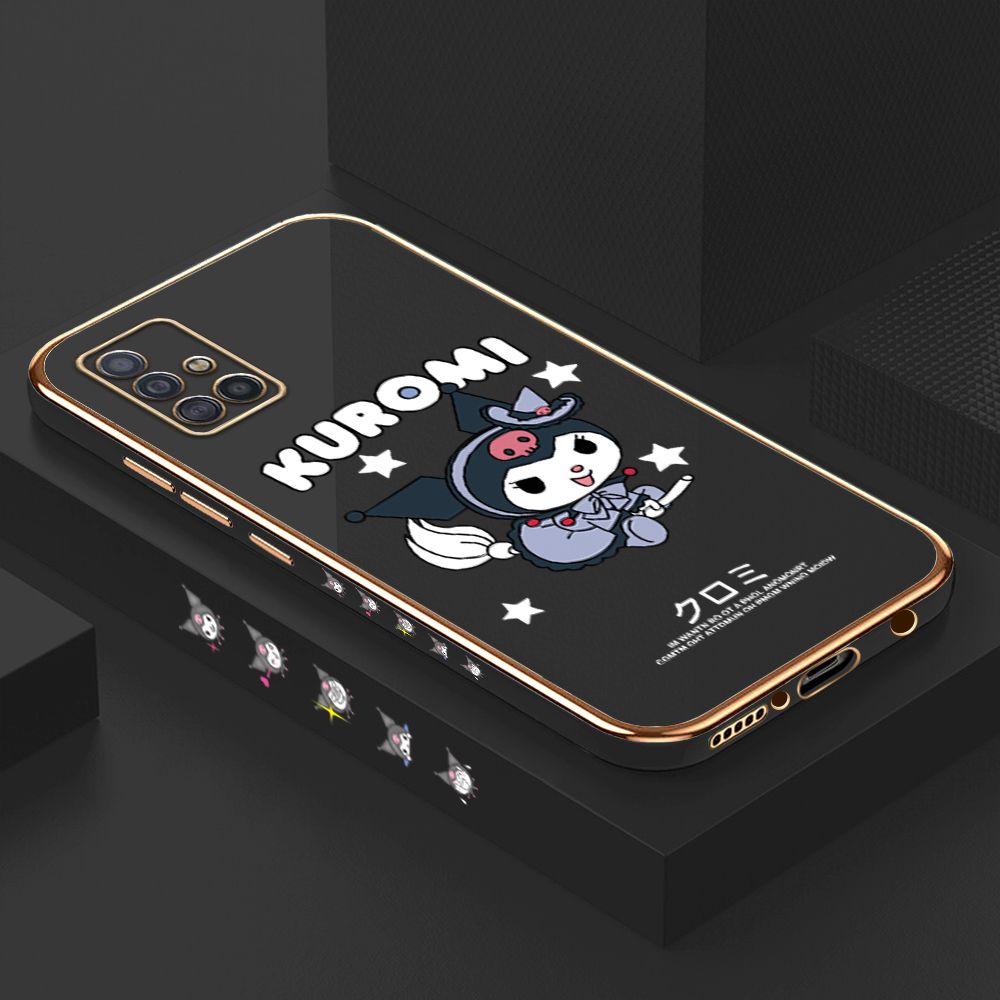 Luxury 6D Plating Case for Samsung A51 4G Cartoon Little Witch Side Pattern Back Cover Soft Silicone Square Phone Cases + Free Lanyard