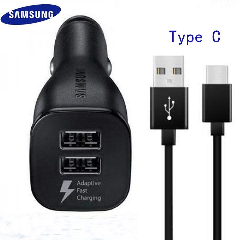 Samsung Car Charger Adapter Dual USB Fast Car Cigeratte Adapter USB-C Cable For Galaxy S8 S9 S10 8 9 10 A30 A50 A70 A9S