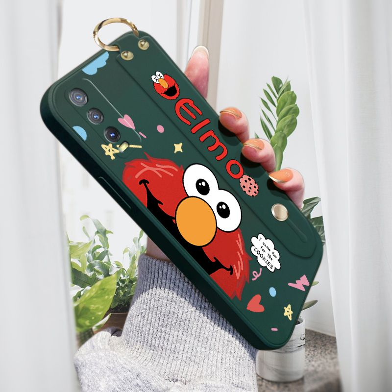 Jizetin for Vivo Y20 / Y12A / Y12S / Y20i / Y20SG Wrist Strap Case Creative Cartoon Red Haired Monster Cover Ultra Thin Anti Fall Liquid Silicone Phone Case