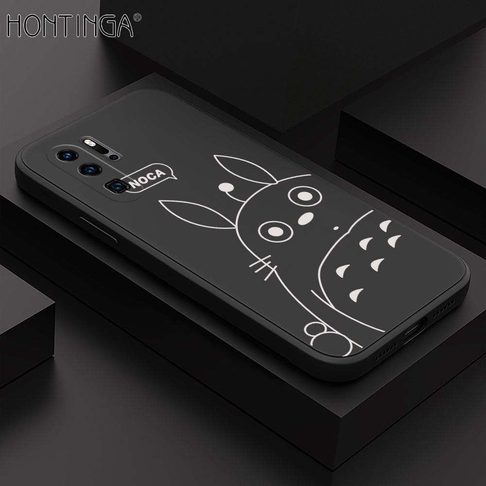 Hontinga for Huawei P30 Pro Case Cartoon Cute Totoro Pattern Back Cover Soft Square Edge Liquid Silicone Phone Cases