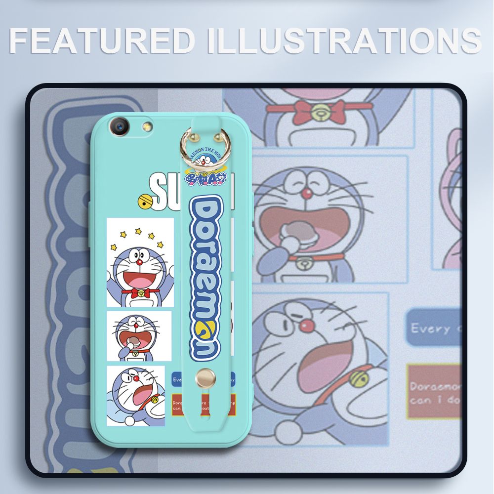 UCUC for OPPO F1S Wrist Strap Case Creative Cartoon Doraemon's Daily Life Cover Ultra Thin Anti Fall Liquid Silicone Phone Case