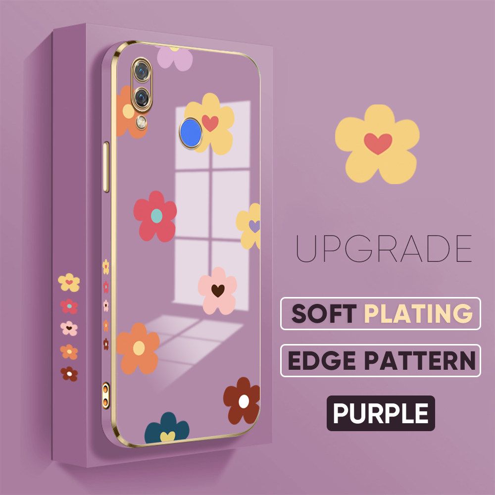 TA for Huawei Nova 3 Back Cover + Free Lanyard Falling Flowers Luxury 6D Plating Case Side Pattern Soft Silicone Square Phone Cases